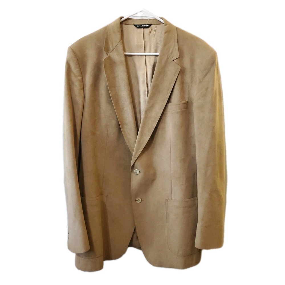 HALSTON HALSUEDE  Faux Suede Tan‎ Blazer Vintage USA Western-core Sz 46 34L